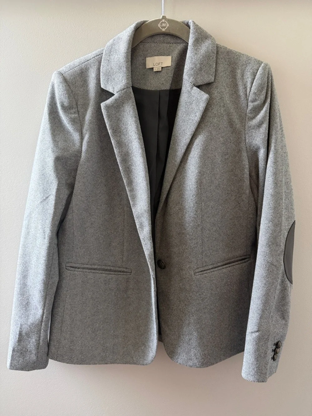 LOFT Light Gray Herringbone Single-Button Blazer - Picture 2 of 9